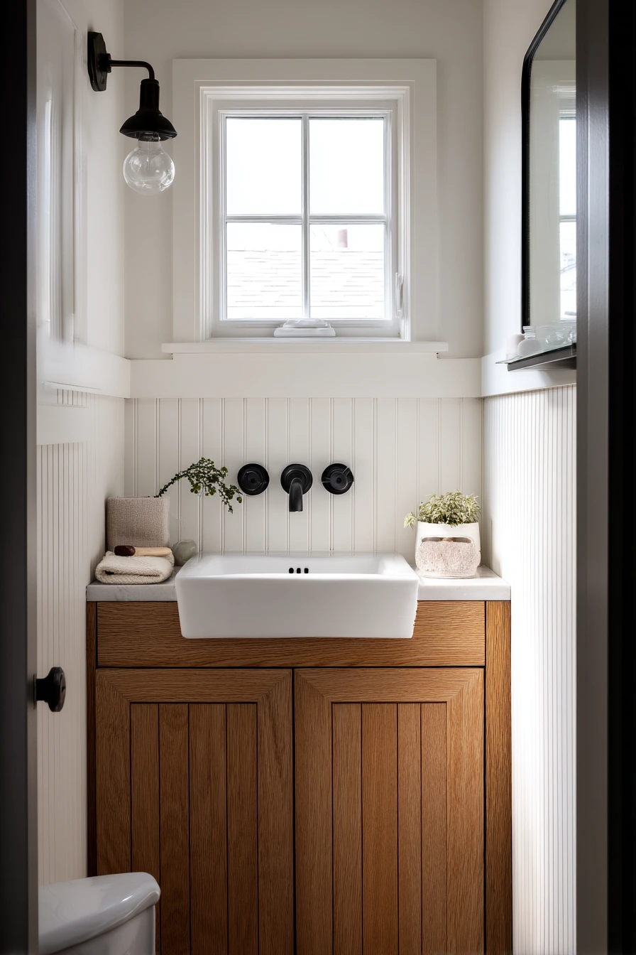 Small Craftsman Bathroom, Clever Storage