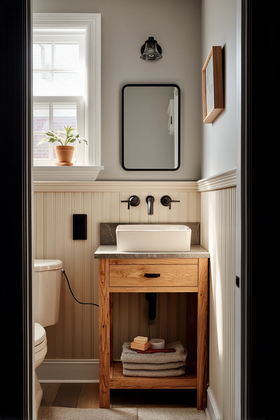 Small Craftsman Bathroom, Clever Storage