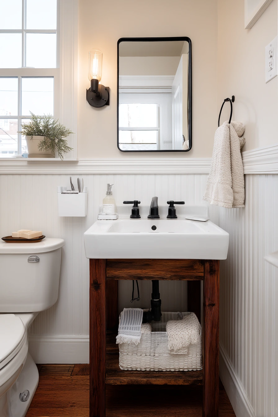 Small Craftsman Bathroom, Clever Storage