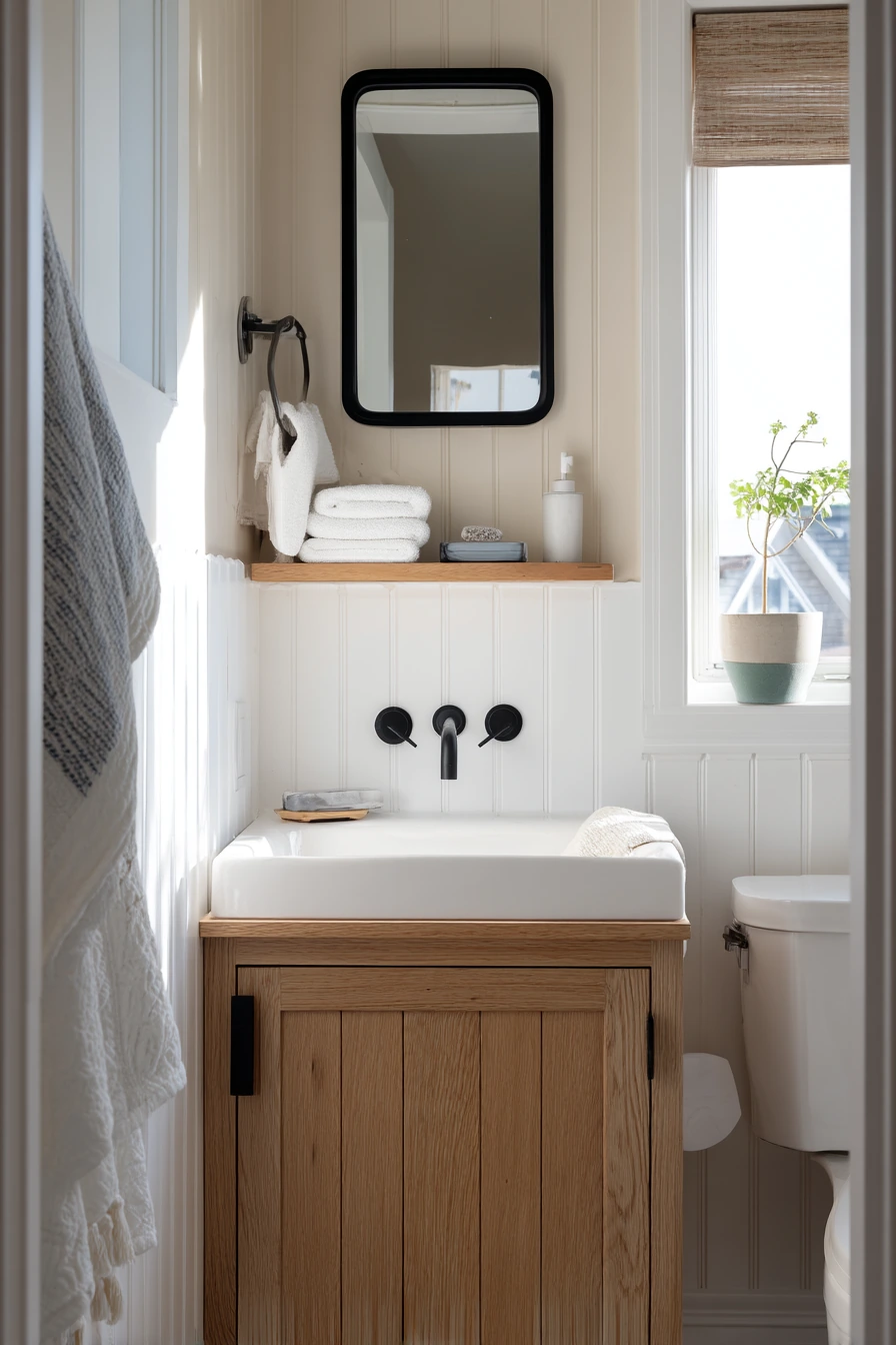 Small Craftsman Bathroom, Clever Storage