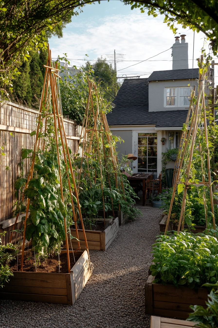 Raised Bed Arches Over a Backyard Path