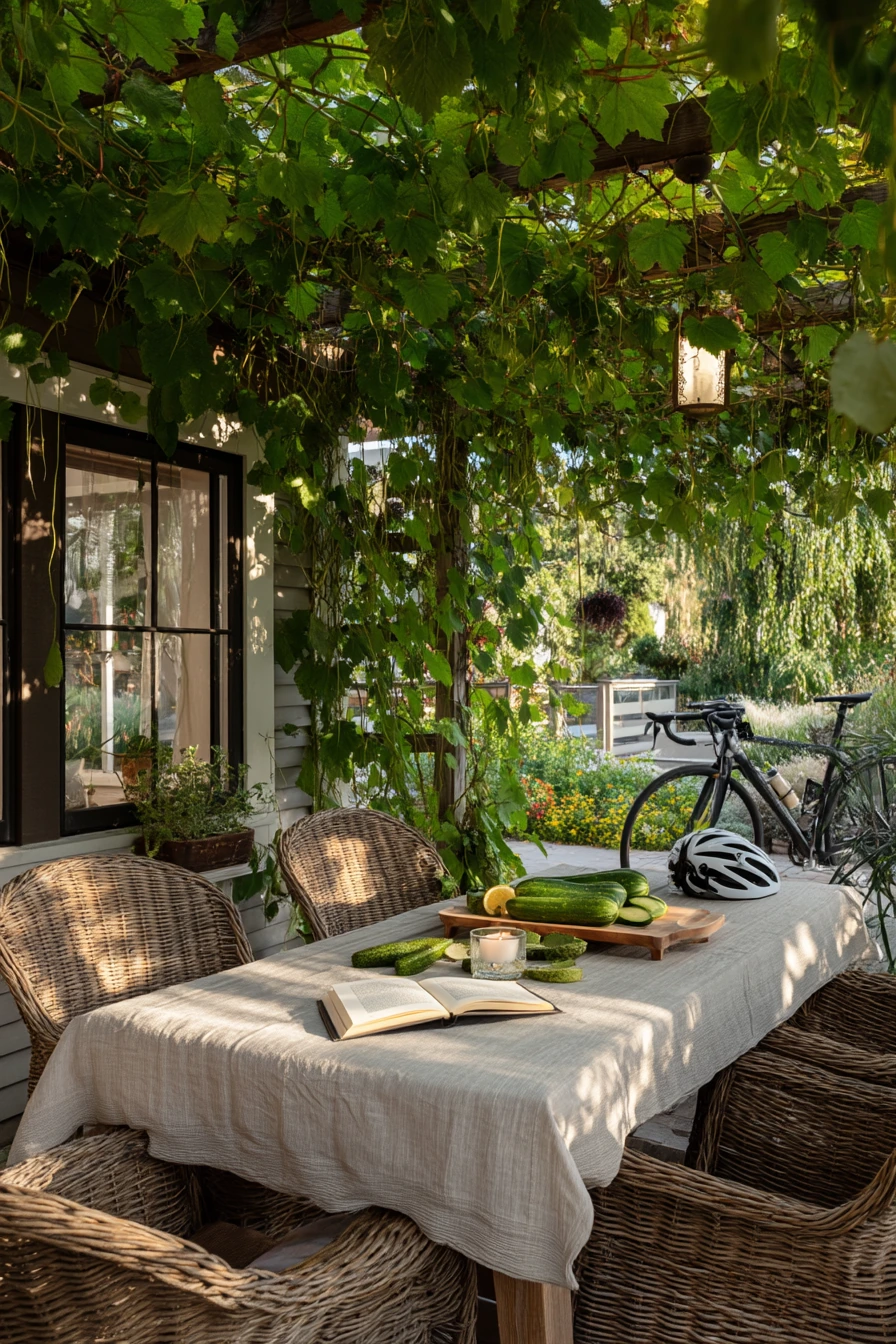 Patio Trellis Beside an Outdoor Dining Nook
