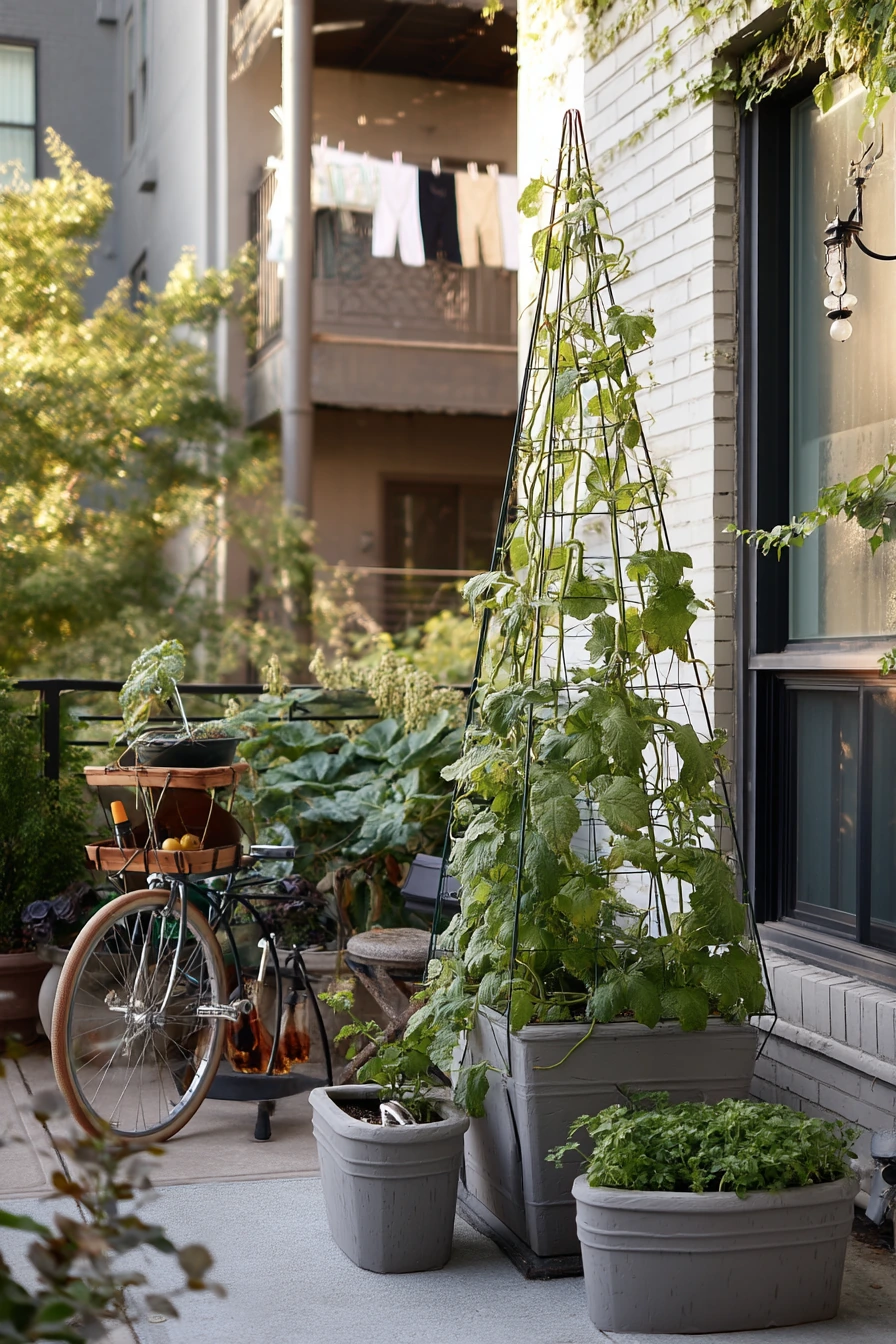 Rental-Friendly Obelisk in a Courtyard Planter