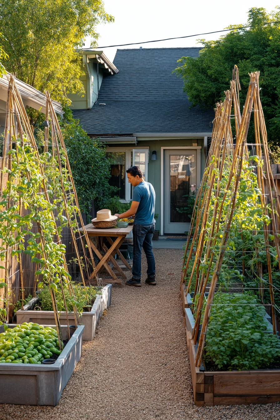 Raised Bed Arches Over a Backyard Path