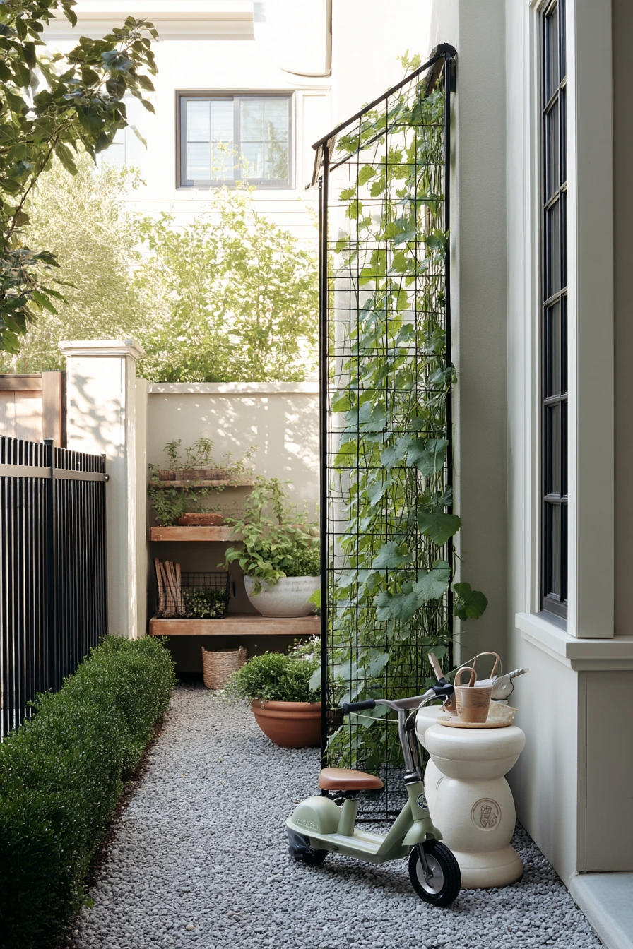 Modern Fence Trellis in a Minimal Yard