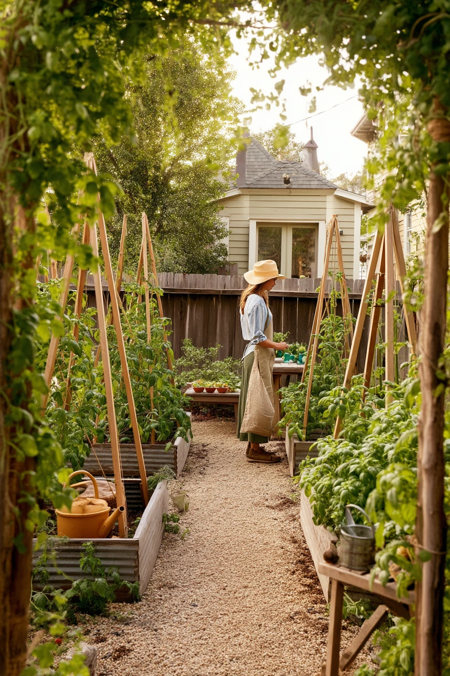 Raised Bed Arches Over a Backyard Path