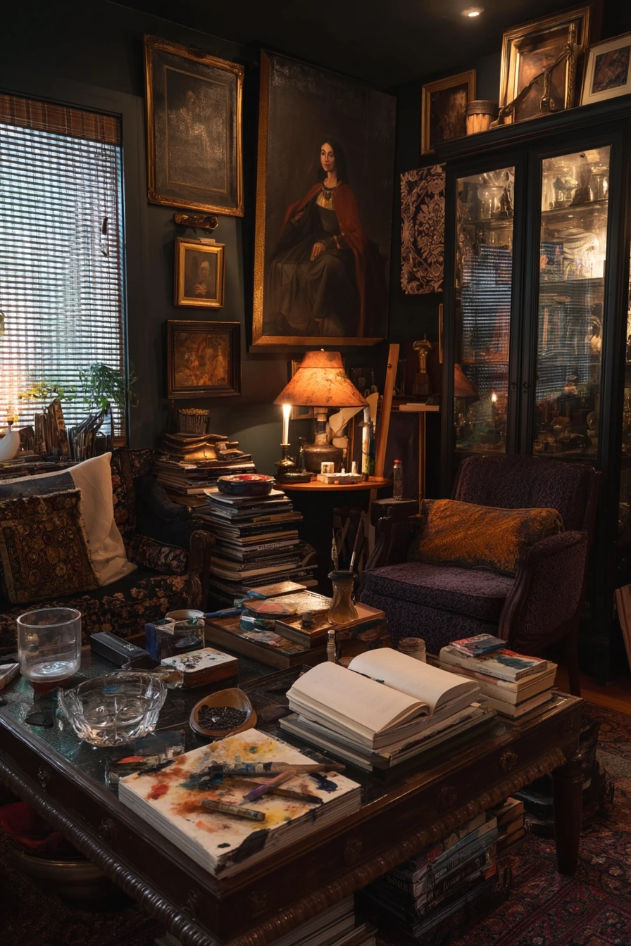 Maximalist Dark Academia with Art and Objects