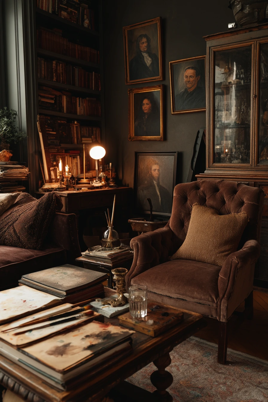 Maximalist Dark Academia with Art and Objects