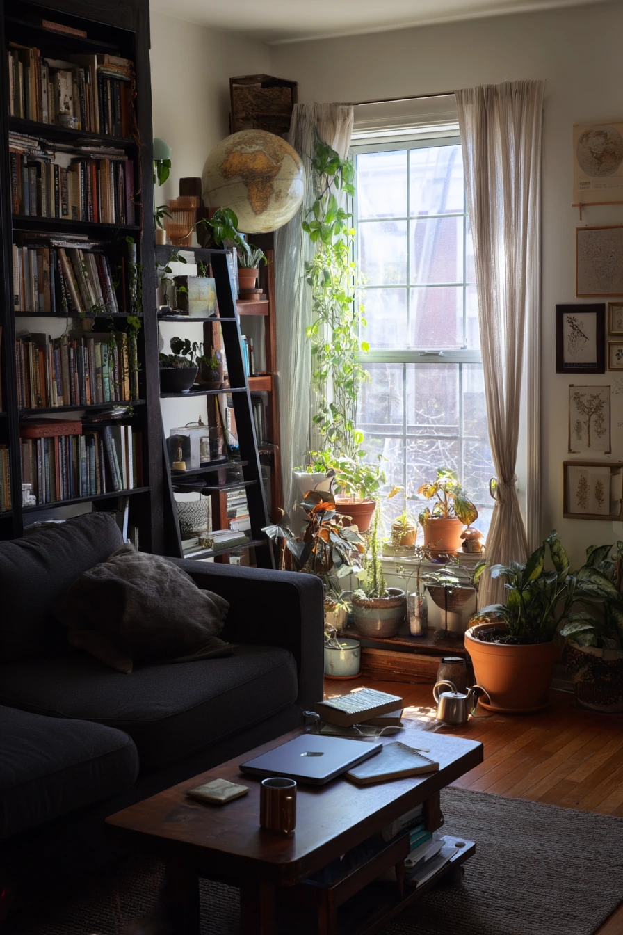 Plant-Filled Academic Nook with Lived-In Calm