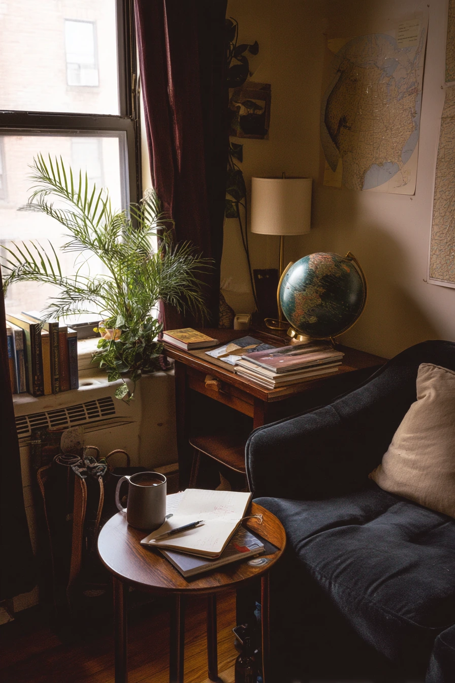 Small-Space Dark Academia Studio Living Room