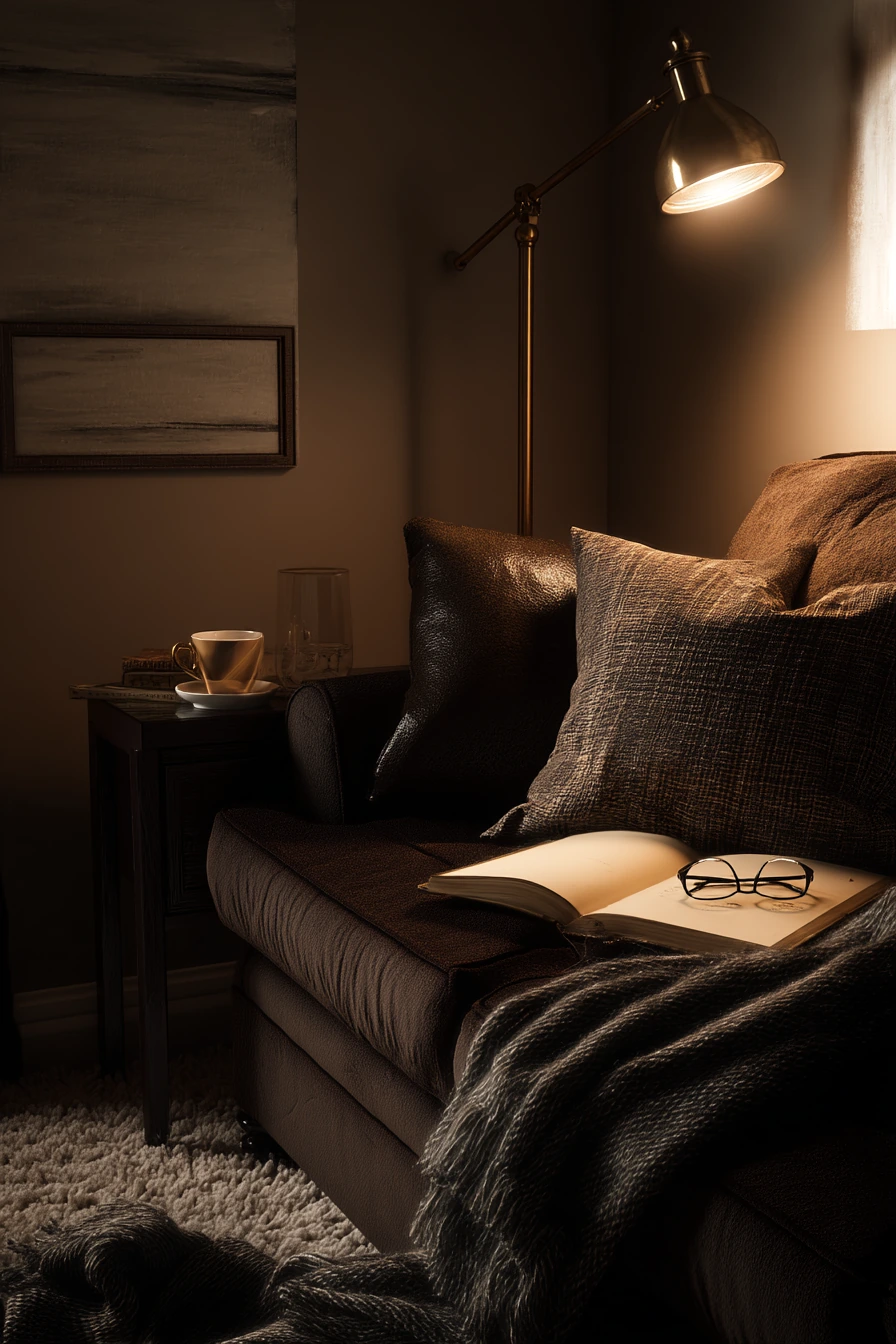 7. Moody Evening Reading Nook