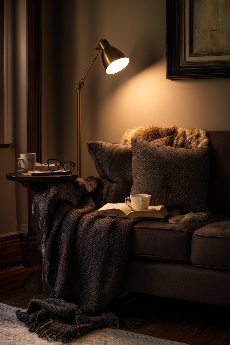 7. Moody Evening Reading Nook