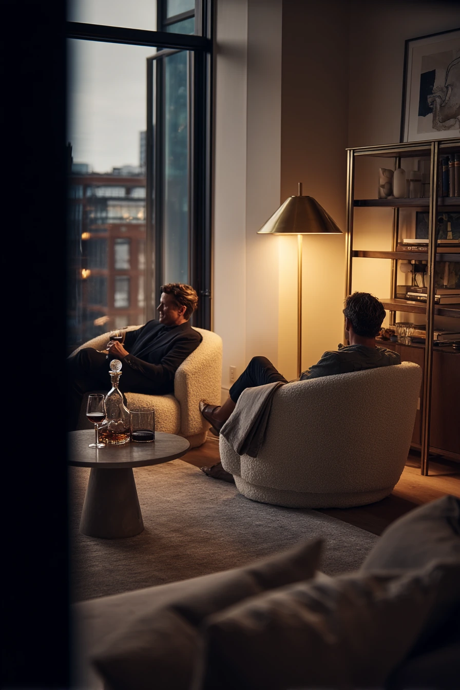 Moody Luxe Evening Conversation Area