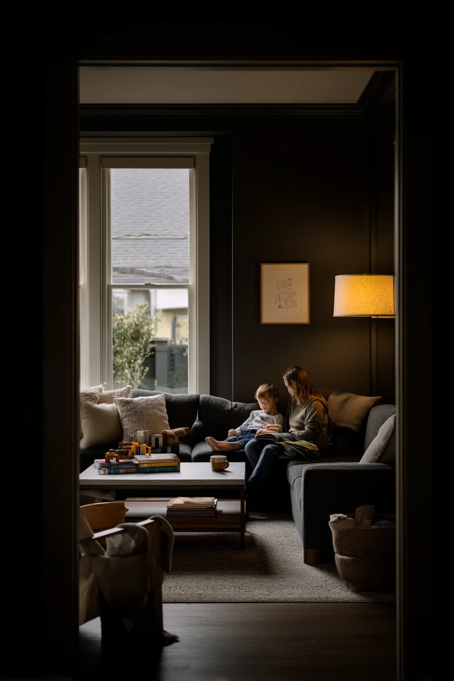 Moody Evening Family Living Room