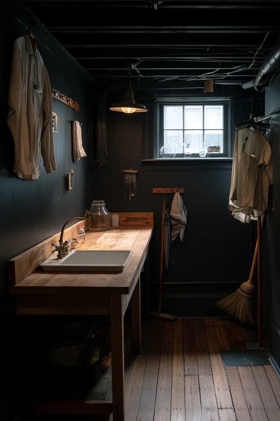 Moody Basement Laundry with Vintage Utility Feel