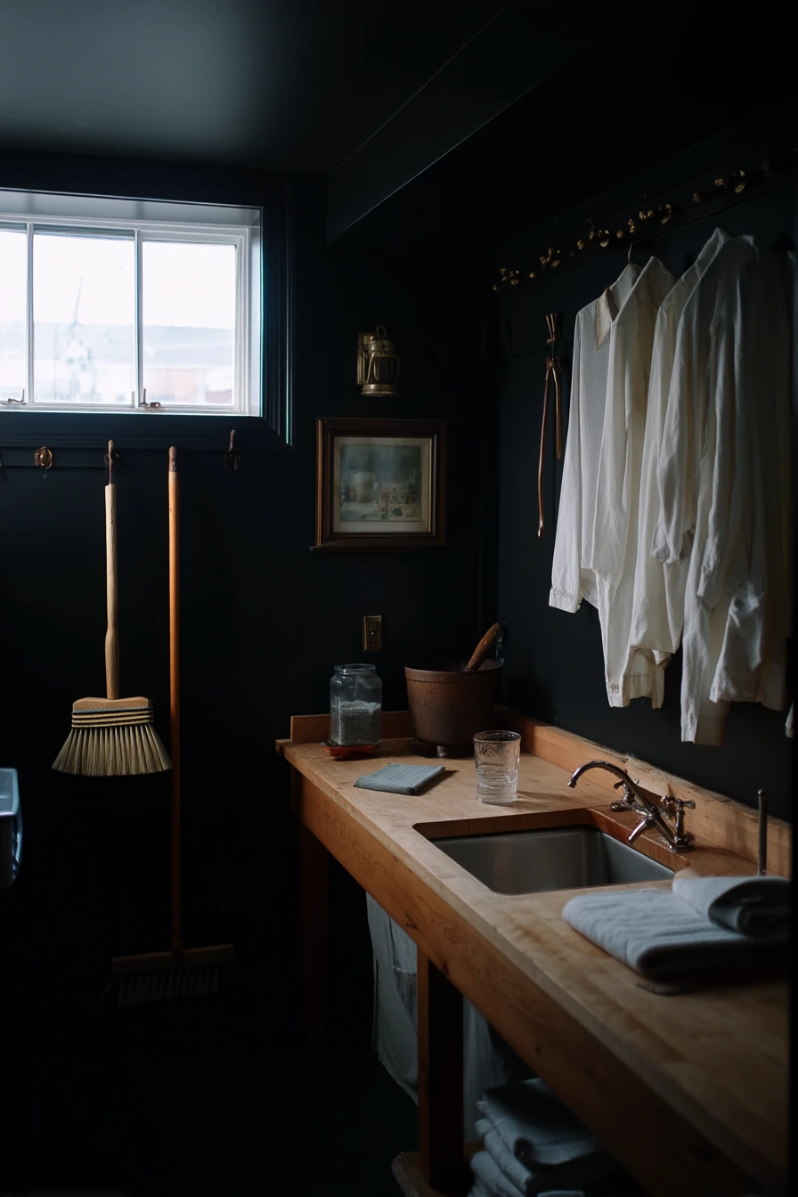 Moody Basement Laundry with Vintage Utility Feel