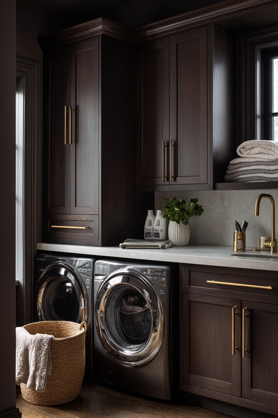 Couple’s Main-Floor Laundry with Brass and Stone
