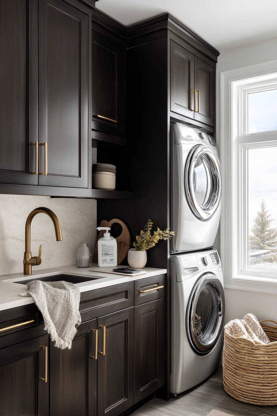 Couple’s Main-Floor Laundry with Brass and Stone