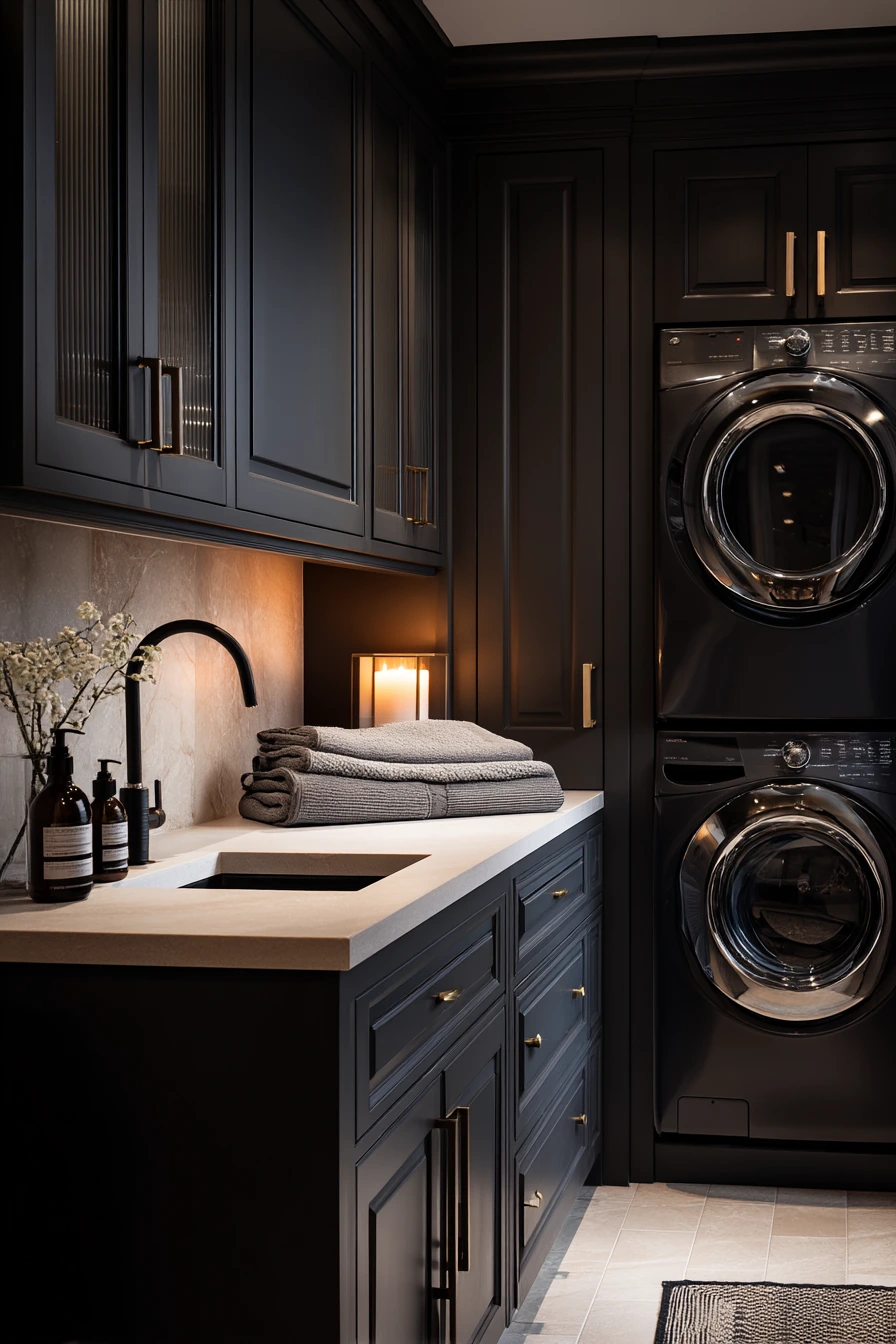 Luxury Dark Laundry with Hidden Drying Station