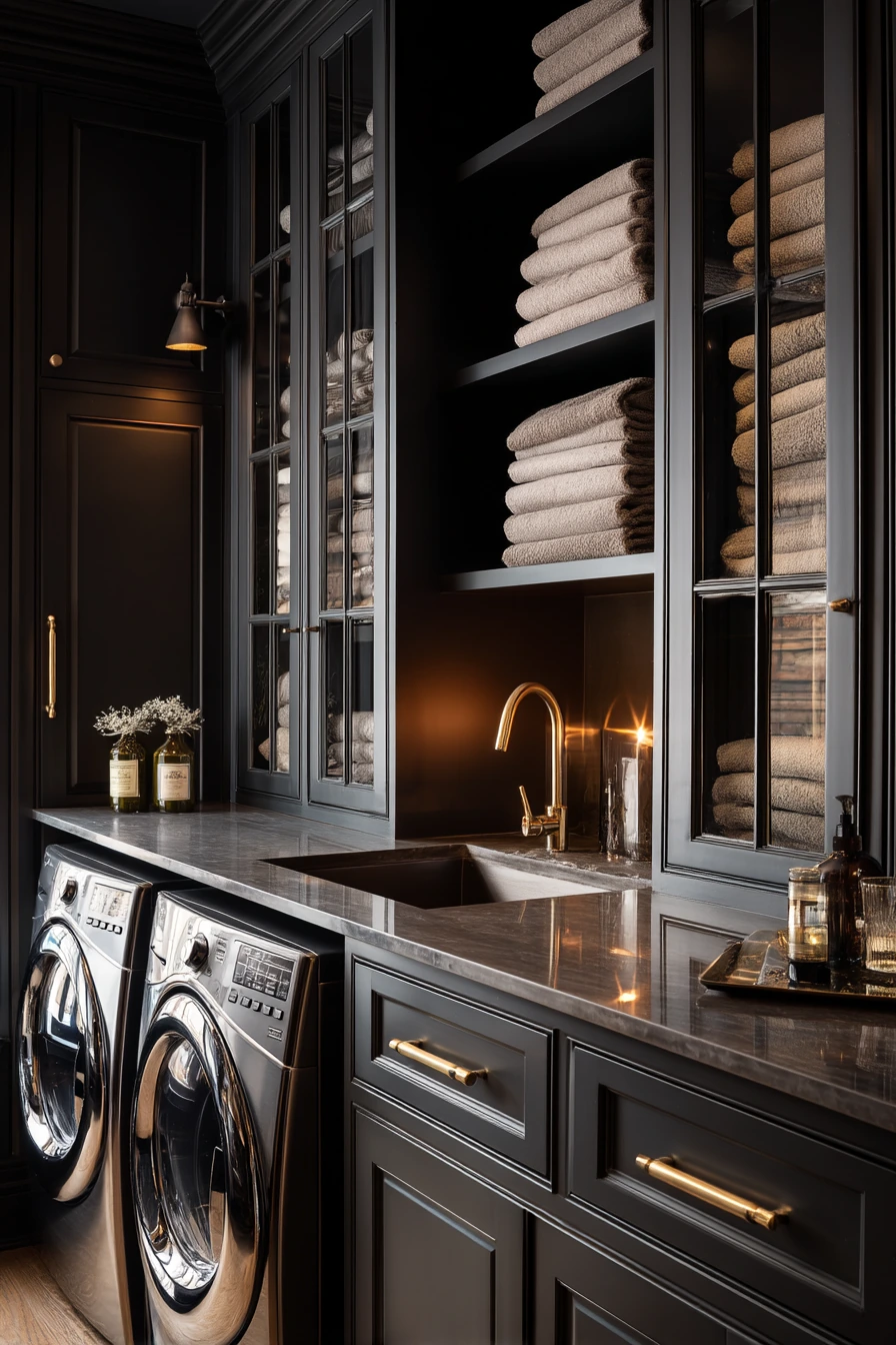 Luxury Dark Laundry with Hidden Drying Station
