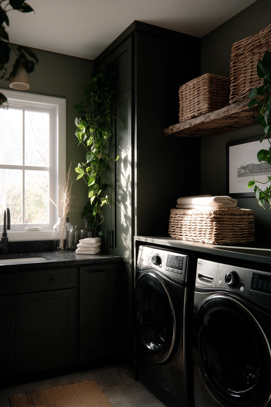 Compact Luxe Laundry with Plant Shadows
