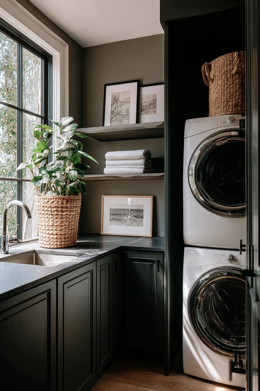 Compact Luxe Laundry with Plant Shadows