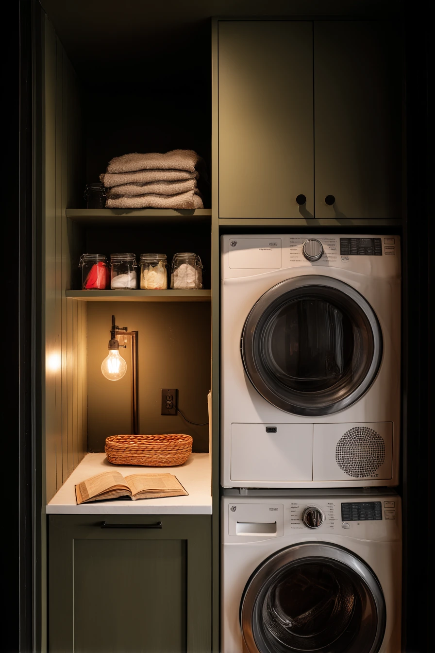 Small-Space Laundry Closet in Deep Olive