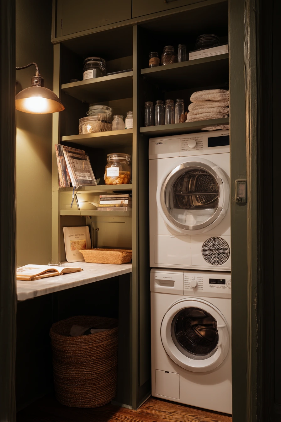 Small-Space Laundry Closet in Deep Olive