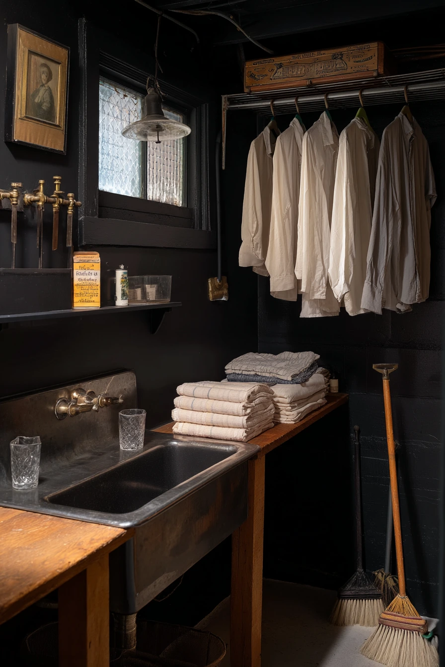 Moody Basement Laundry with Vintage Utility Feel