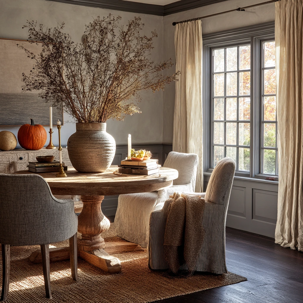 Warm Autumn Dining Room with Natural Texture