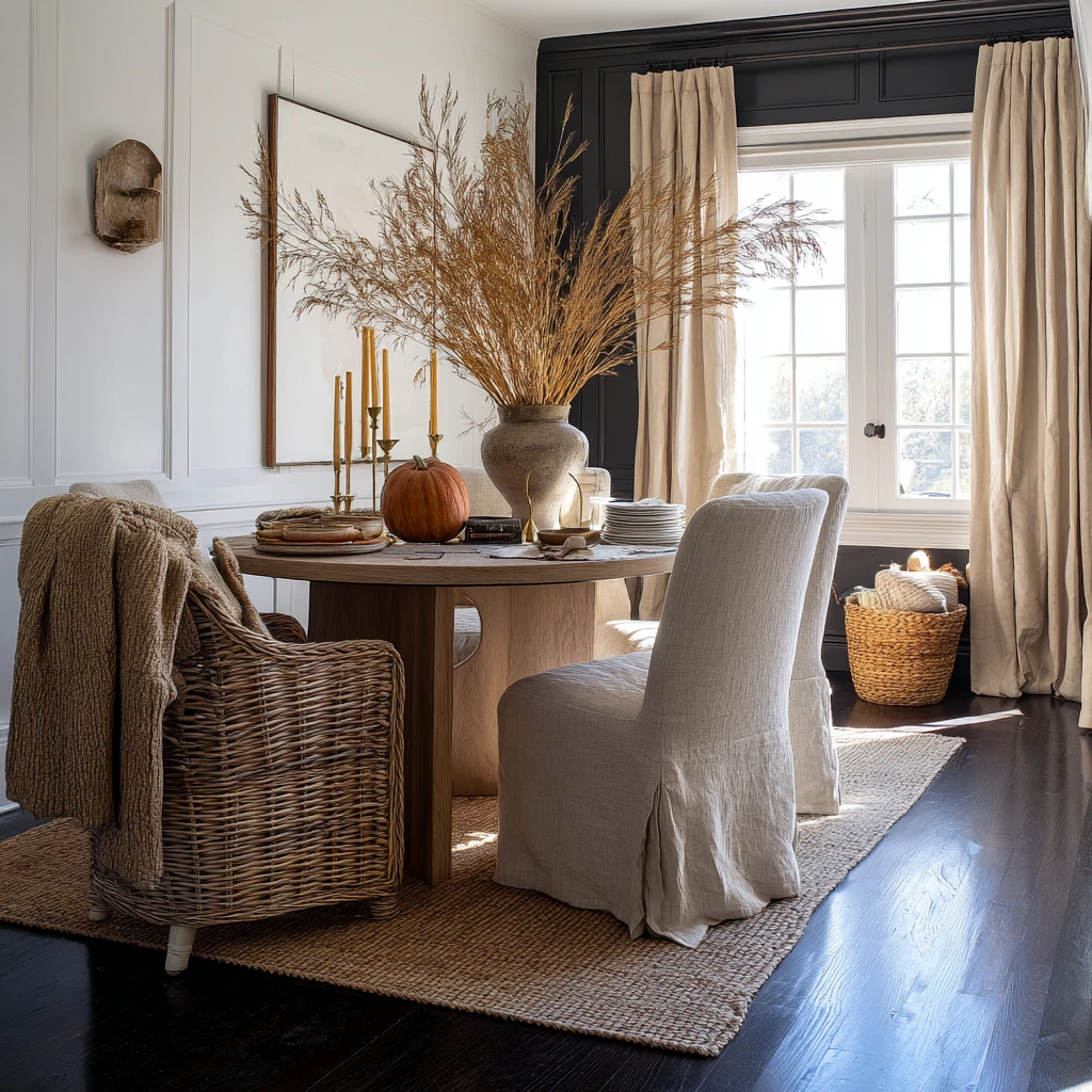 Warm Autumn Dining Room with Natural Texture
