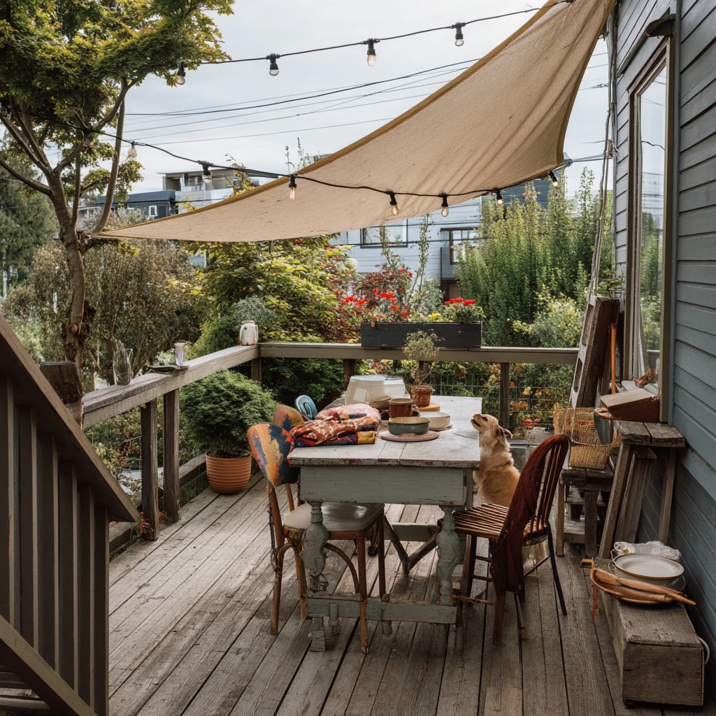 Renter-Friendly Shade Sail Over a Cozy Deck