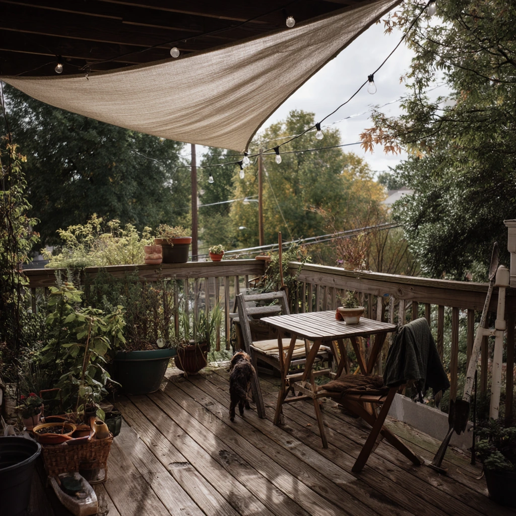 Renter-Friendly Shade Sail Over a Cozy Deck