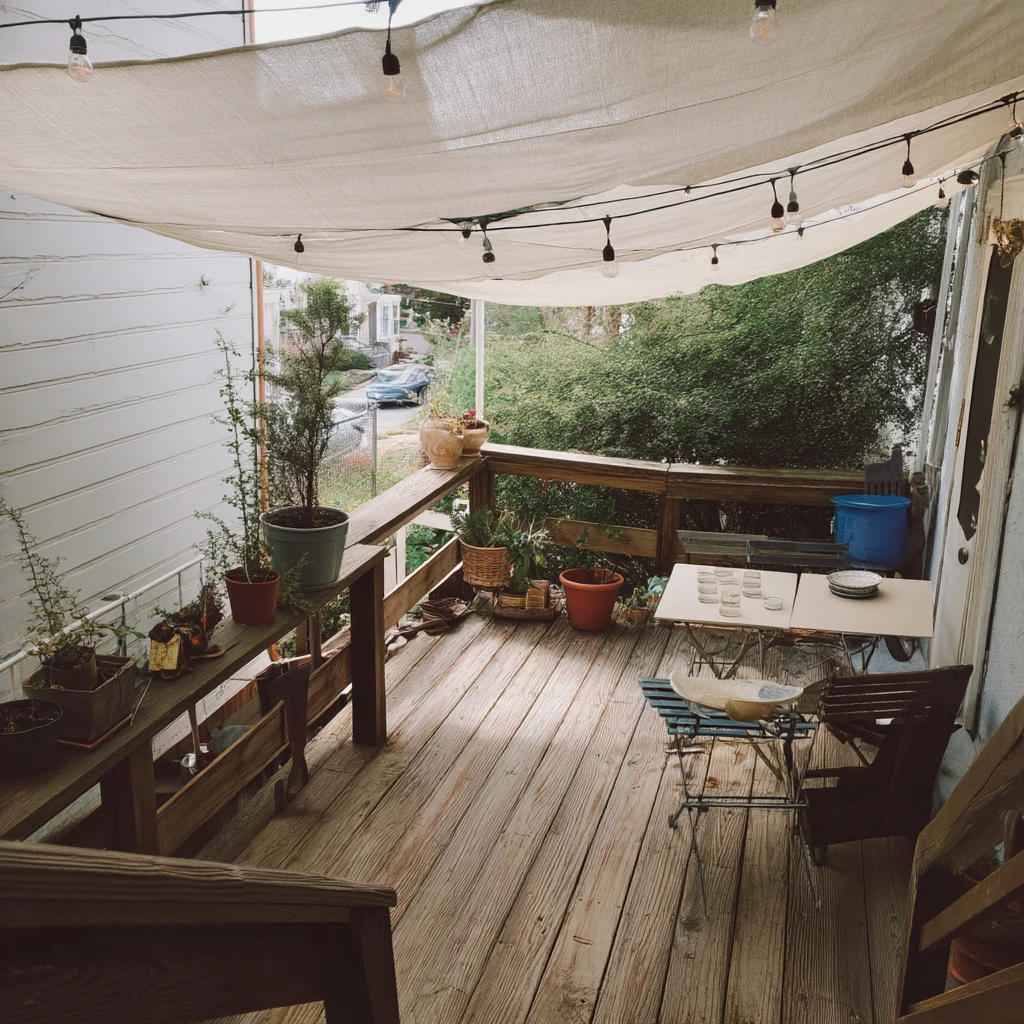 Renter-Friendly Shade Sail Over a Cozy Deck