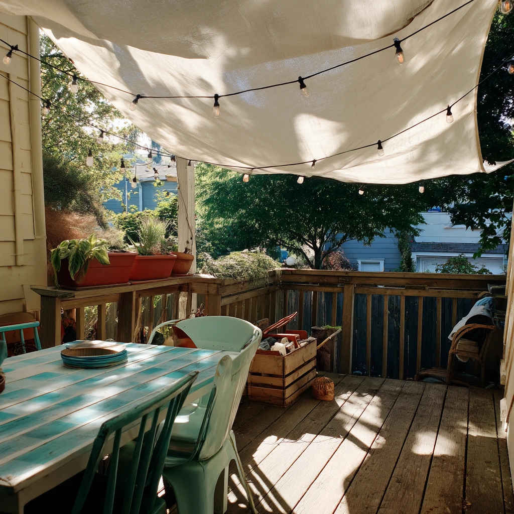 Renter-Friendly Shade Sail Over a Cozy Deck