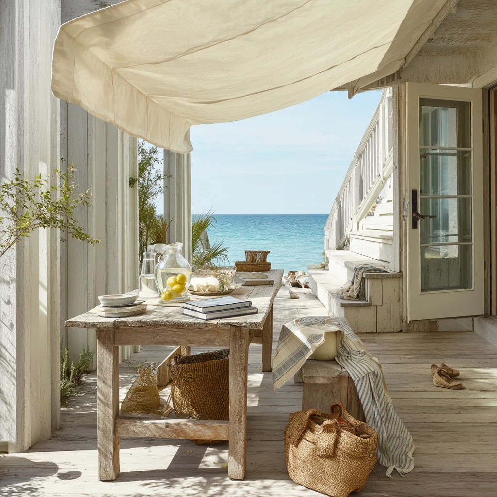 Linen Awning for a Coastal Backyard Deck
