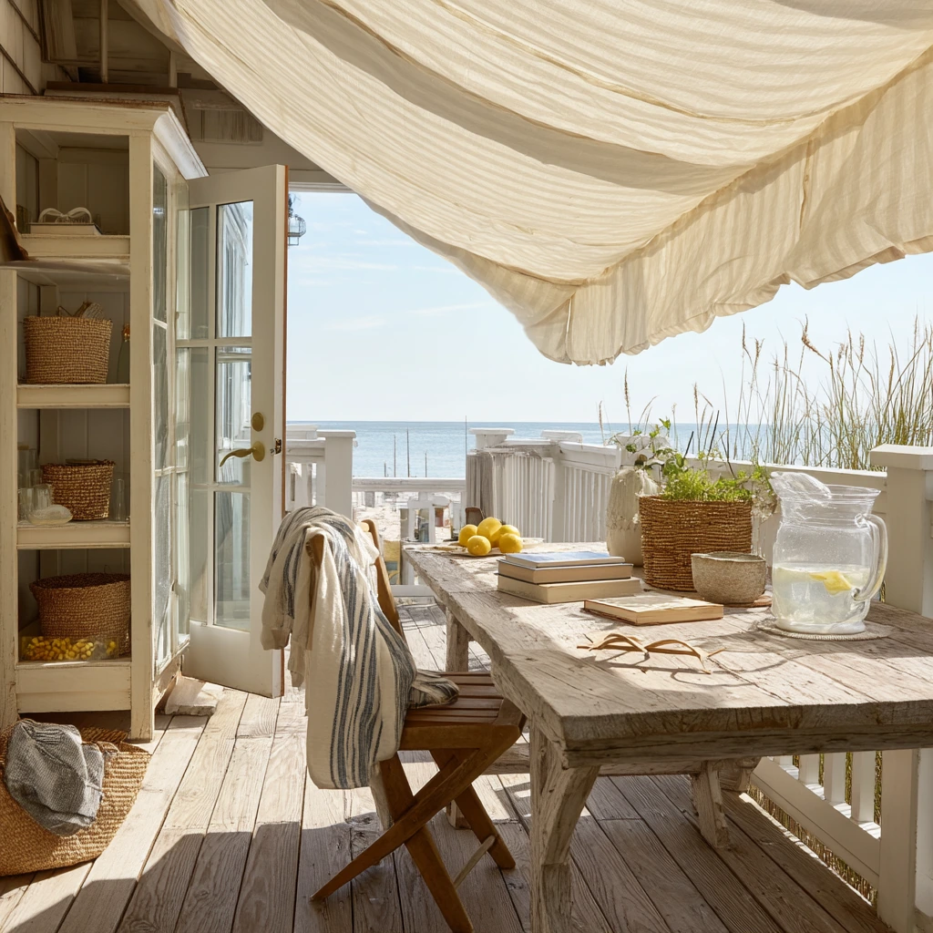 Linen Awning for a Coastal Backyard Deck