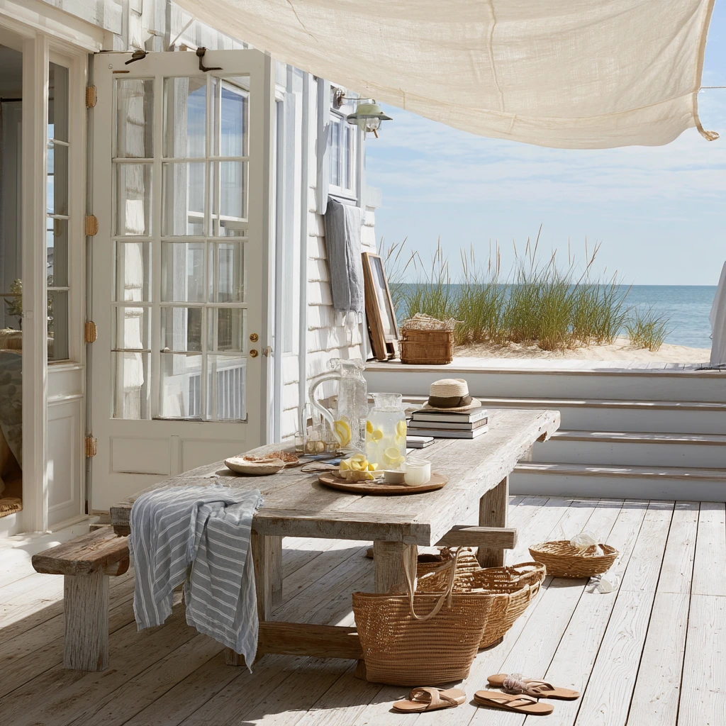 Linen Awning for a Coastal Backyard Deck