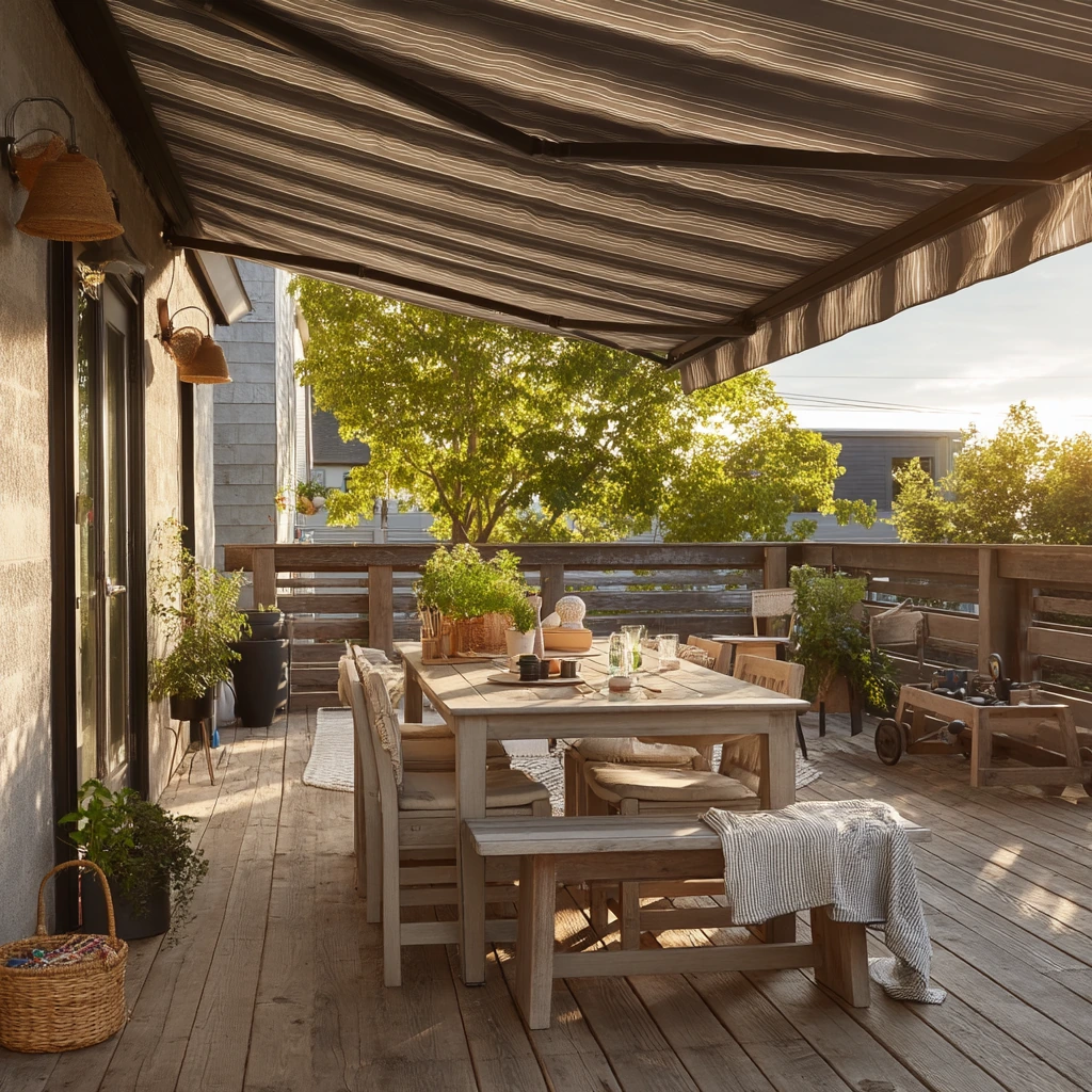 Retractable Awning Over a Busy Family Deck