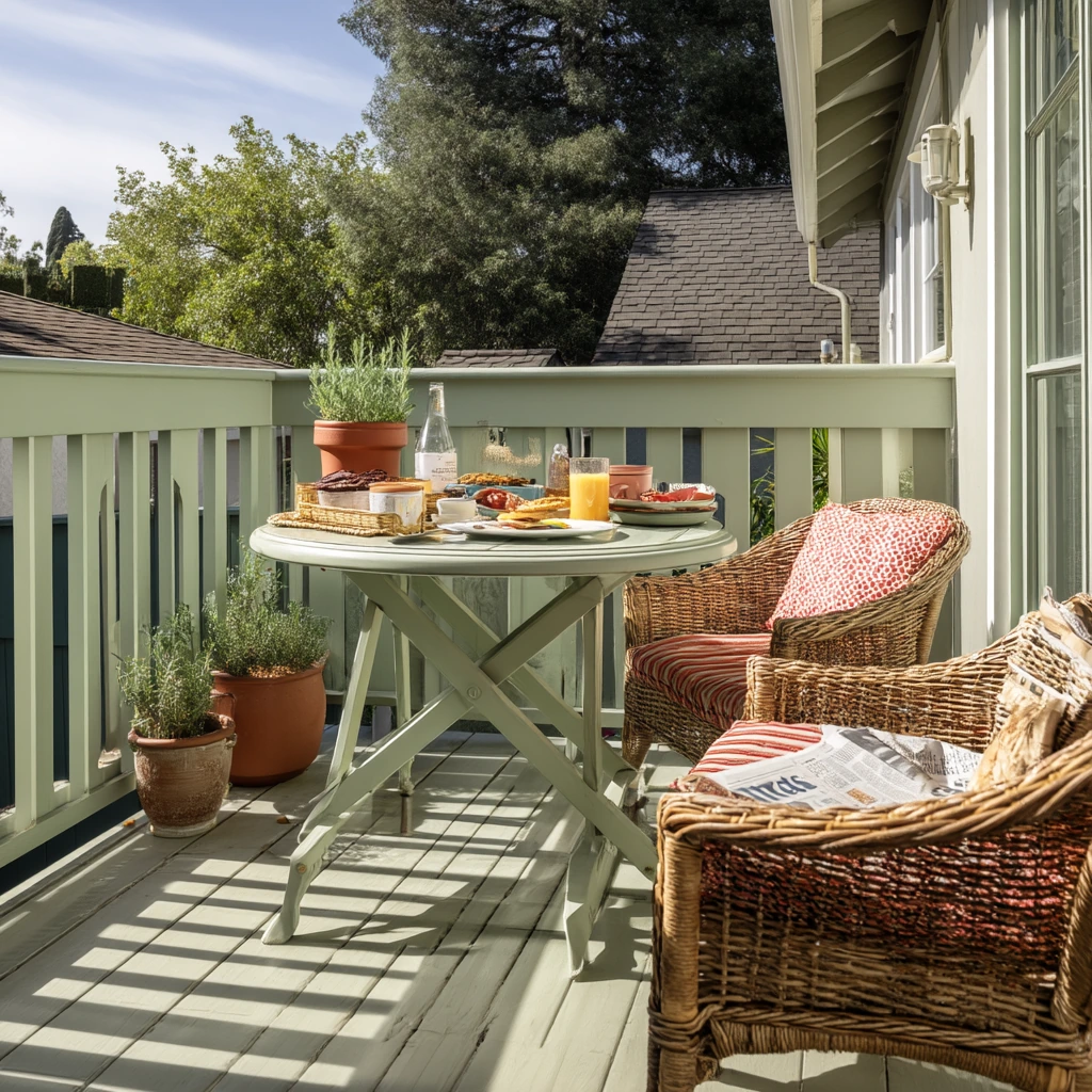 Soft Sage Deck for a Family Breakfast Spot