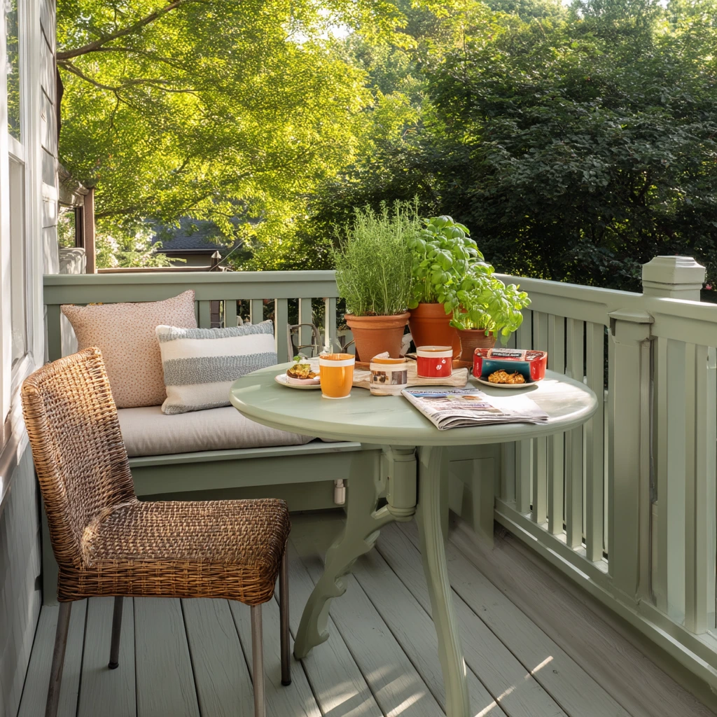 Soft Sage Deck for a Family Breakfast Spot