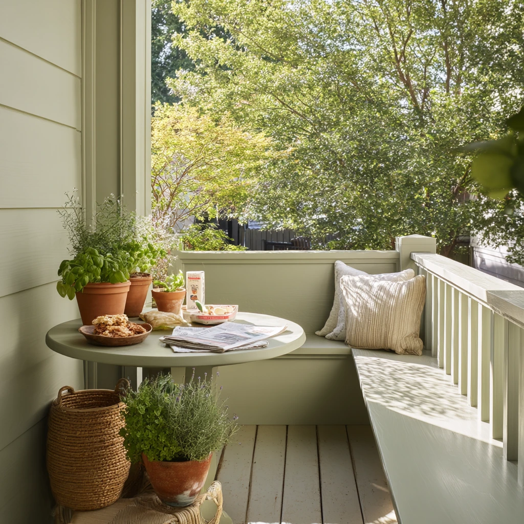 Soft Sage Deck for a Family Breakfast Spot