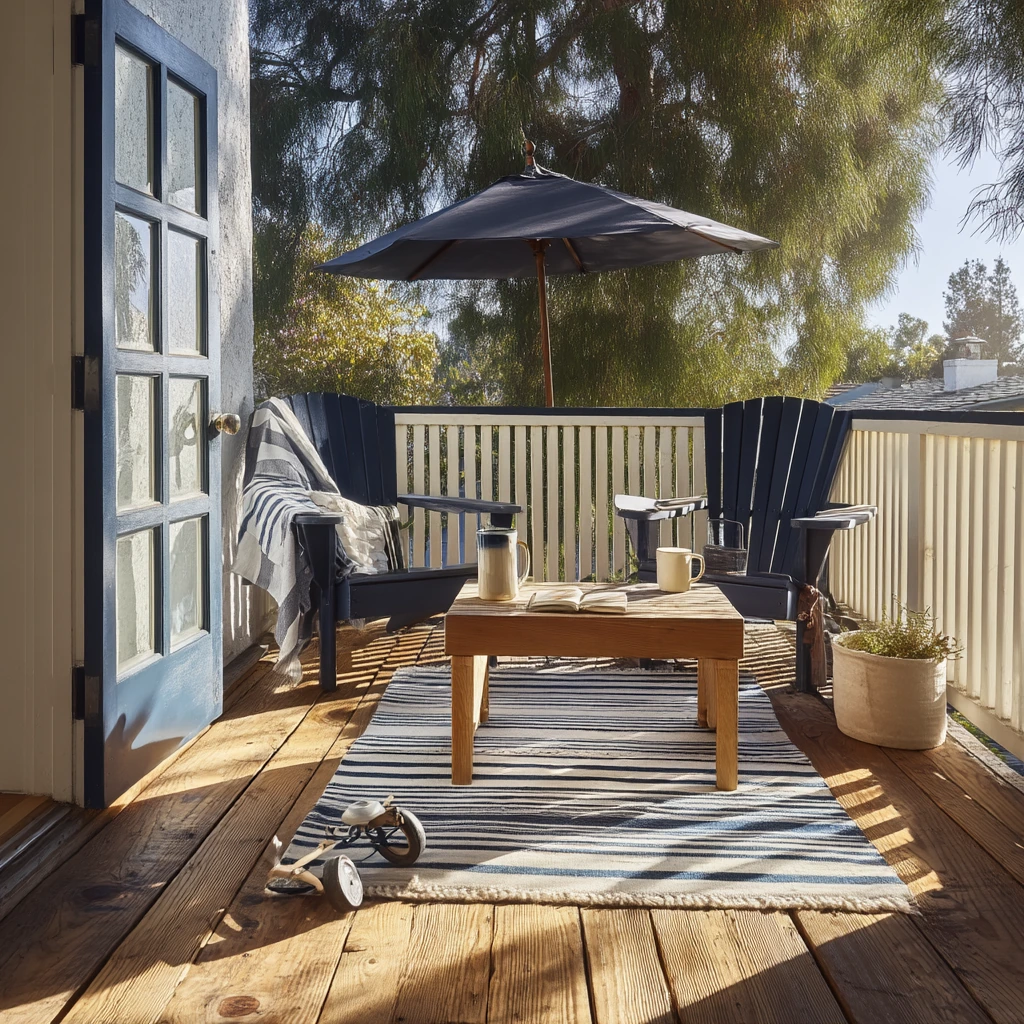 Sunwashed Cedar Deck With Navy Accents