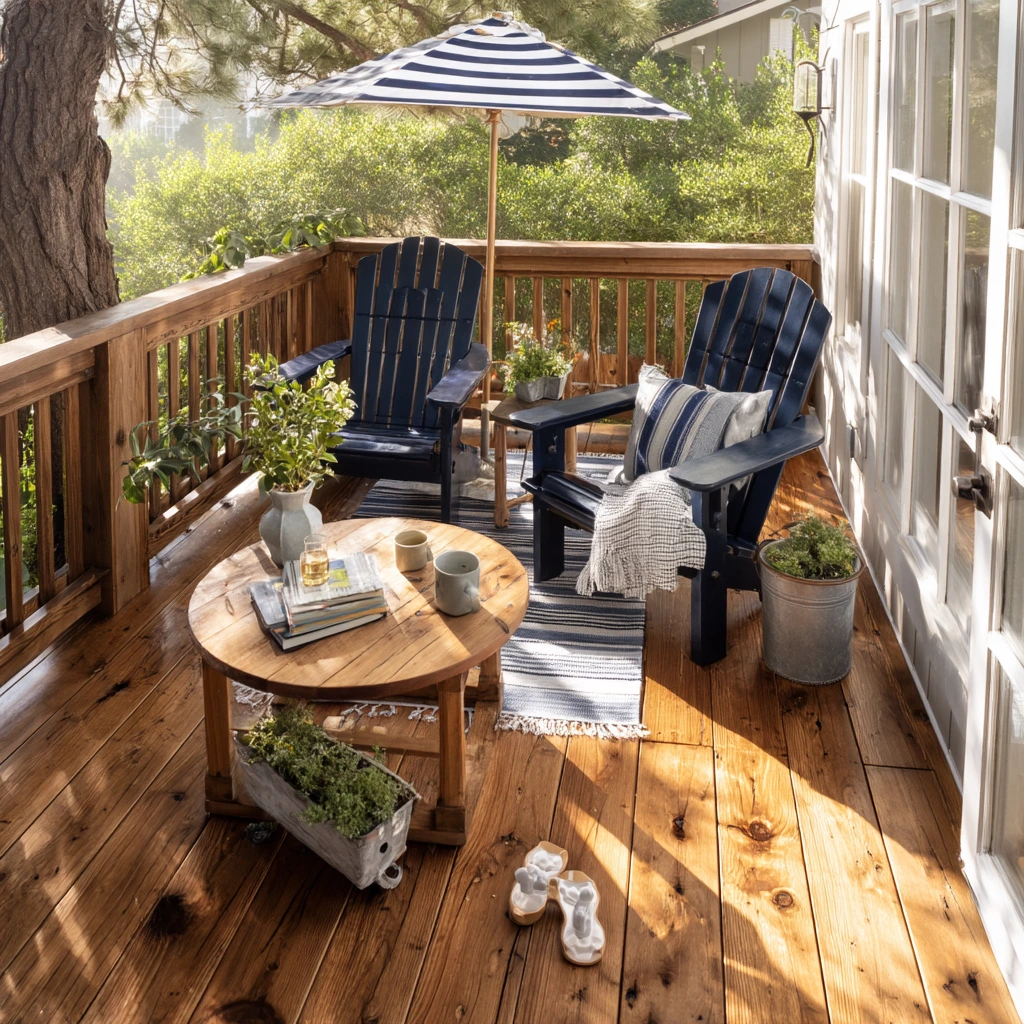 Sunwashed Cedar Deck With Navy Accents