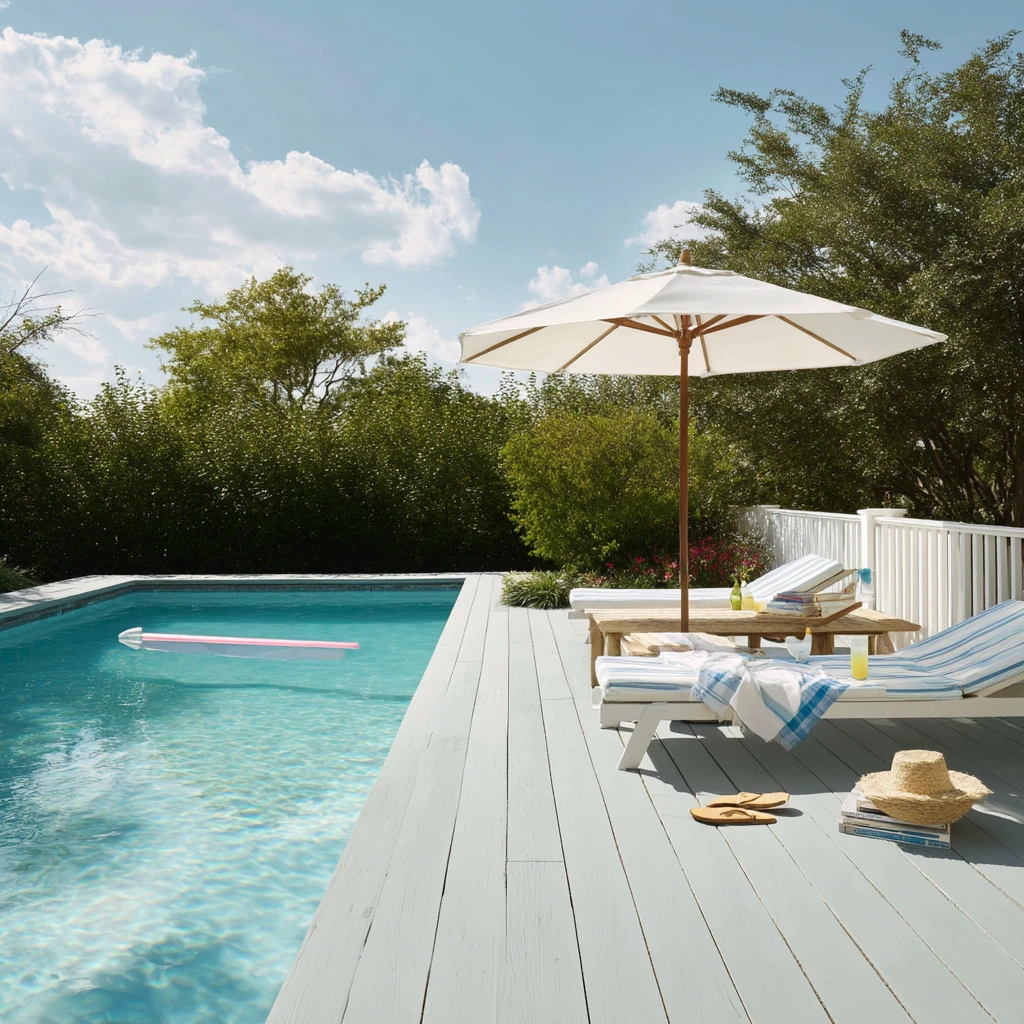 Blue-Gray Deck for Poolside Family Life