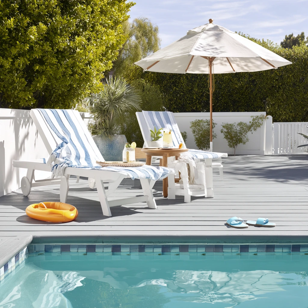 Blue-Gray Deck for Poolside Family Life