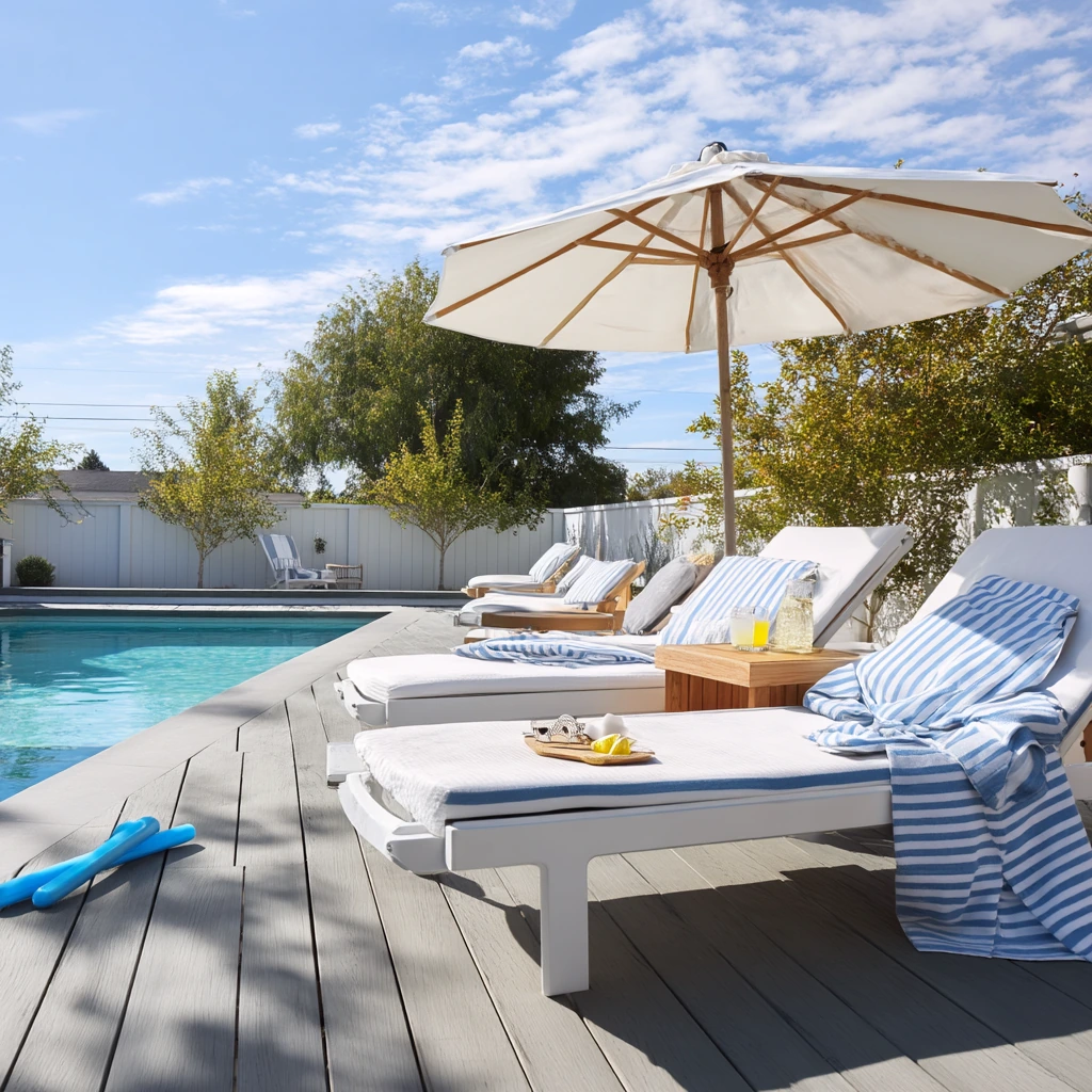 Blue-Gray Deck for Poolside Family Life
