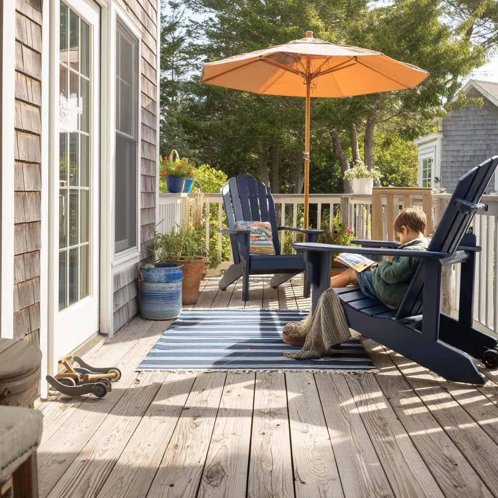 Sunwashed Cedar Deck With Navy Accents
