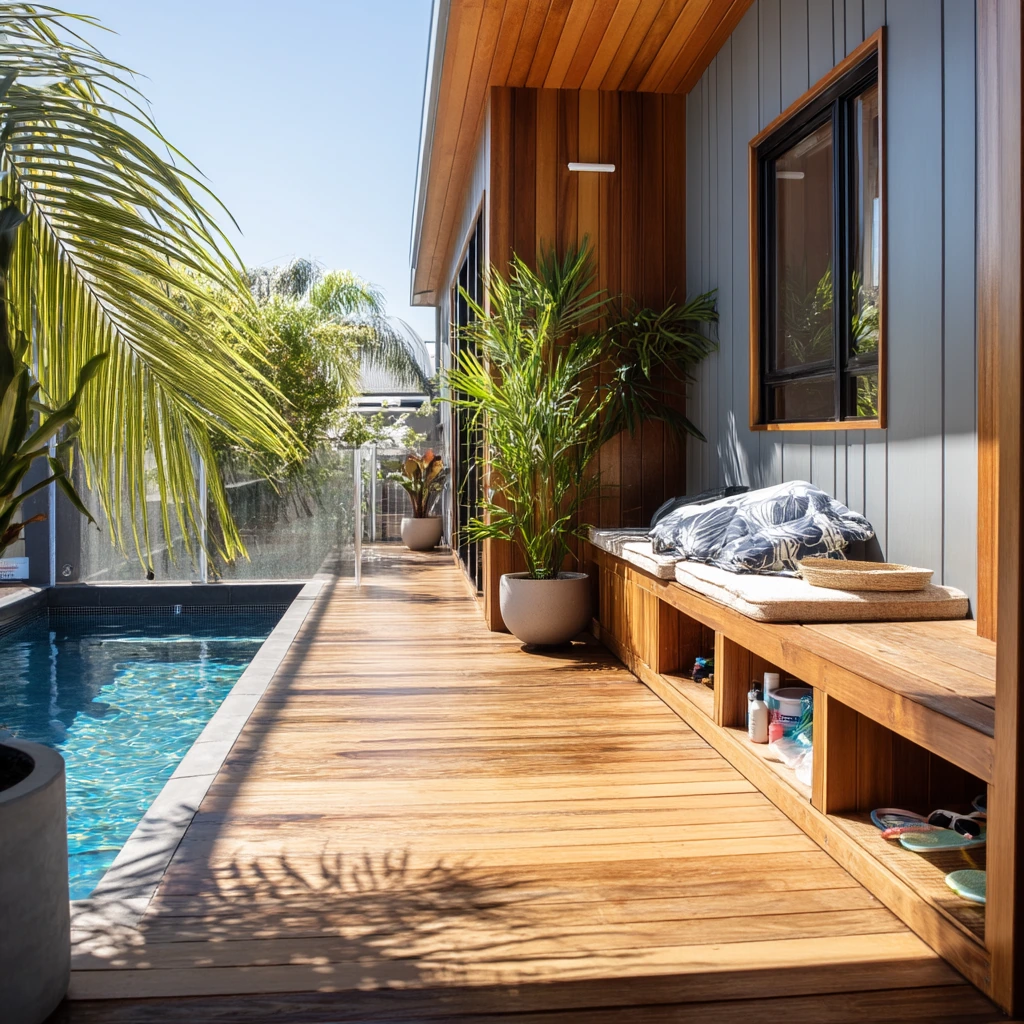 Poolside Deck Fascia with Drainage and Storage