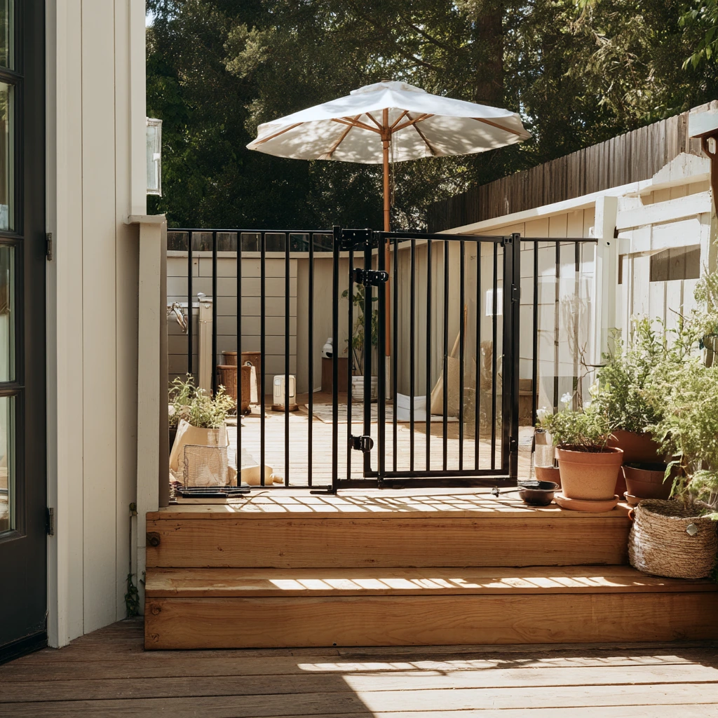Slim Modern Gate for a Busy Family Deck